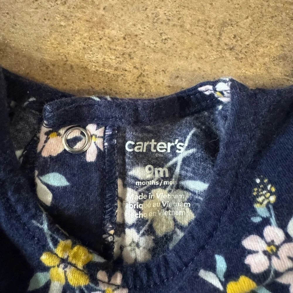 Carter's Long Sleeve Navy Dress with Yellow Floral Pattern, Size 9M